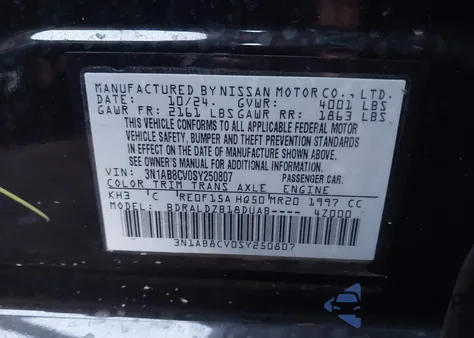 2025 Nissan Sentra Sv z USA, uszkodzony, nr VIN 3N1AB8CV0SY250807